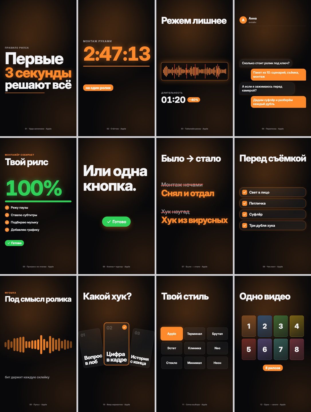 12 сцен в выбранном стиле, финальные кадры